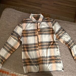 Lululemon Athletica Cream and Brown Plaid Shirt